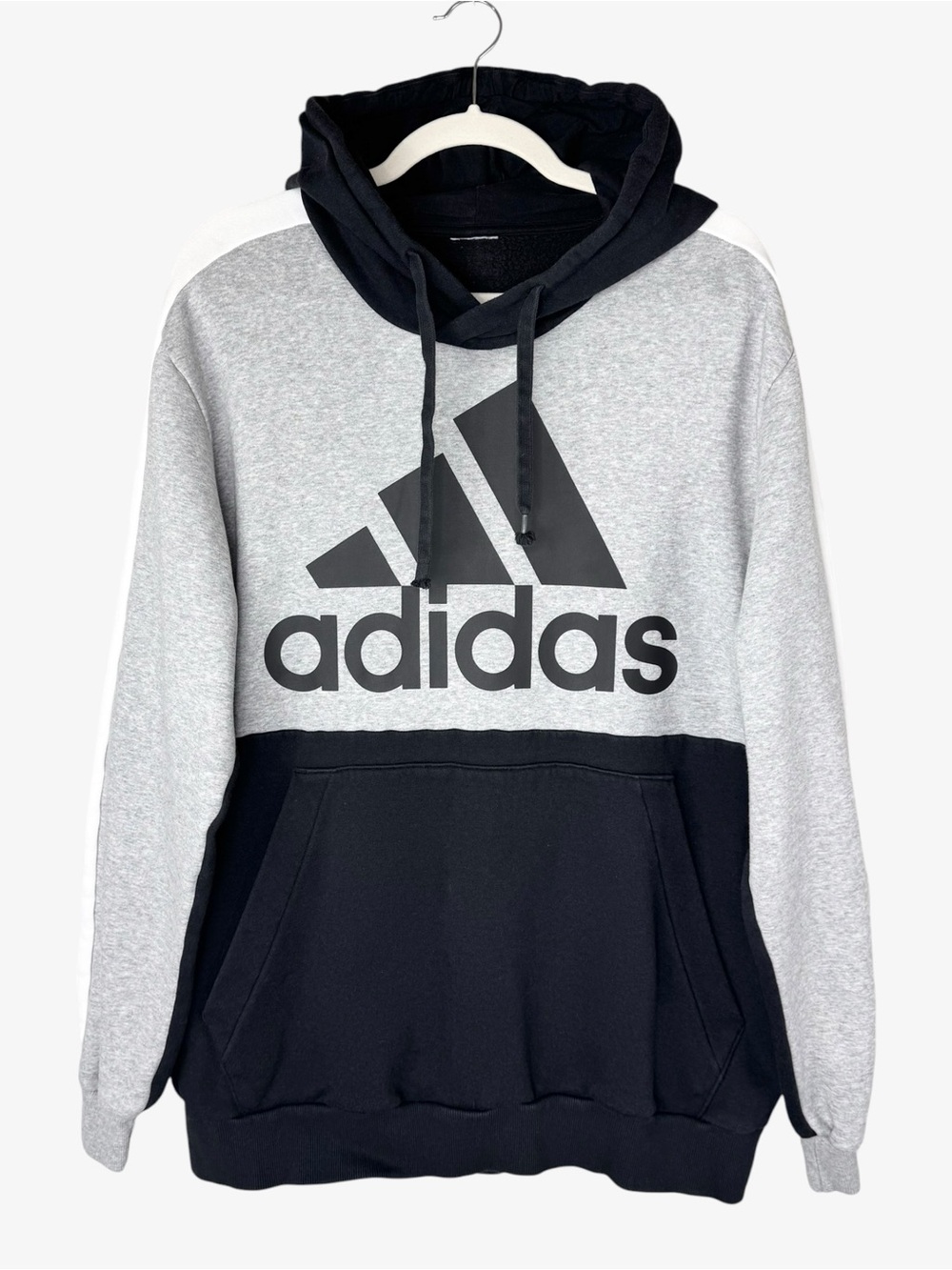 Adidas colorblock fleece pullover hoodie sweatshirt men’s XL black gray white